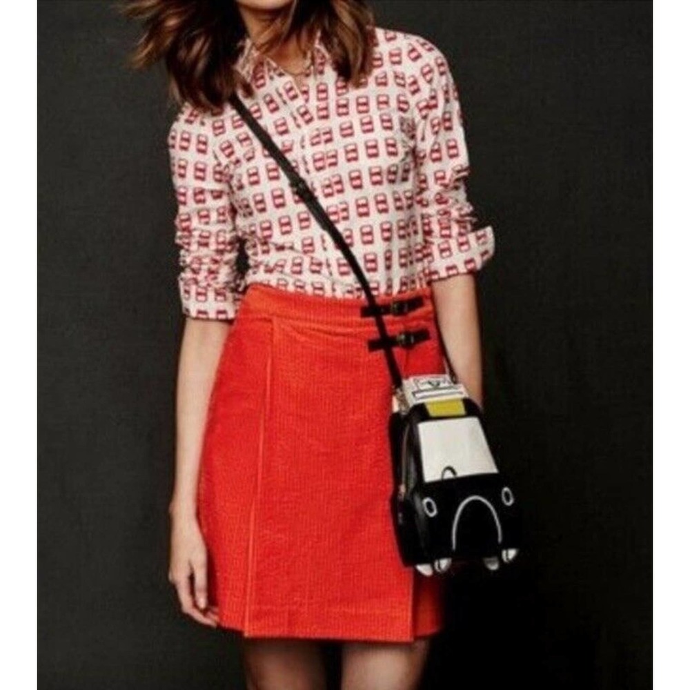 Boden Women's Sz 10 R US 14 UK Jumbo Corduroy Skirt Faux Wrap Kilt Buckle Orange